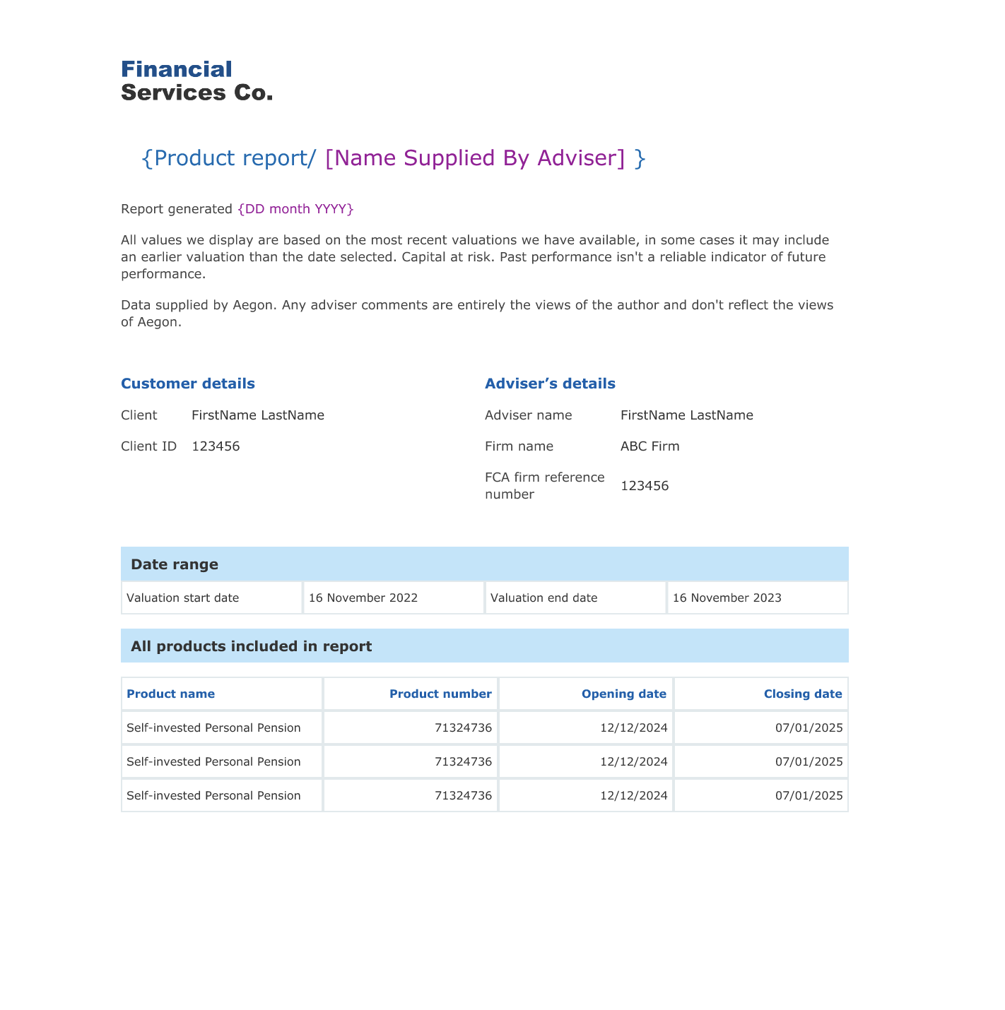 Older version of the report design